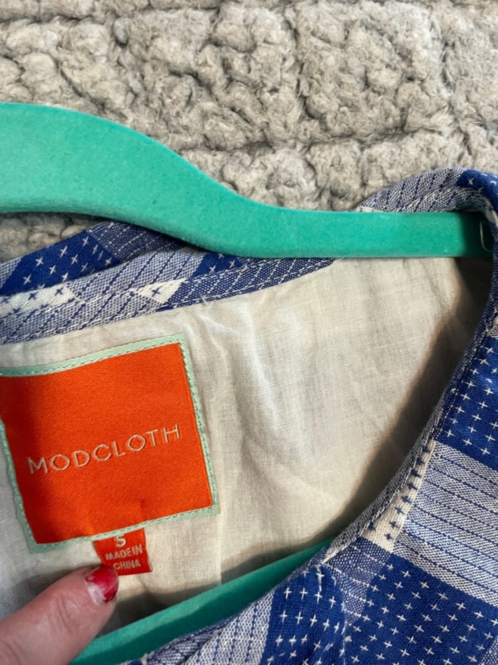 Modcloth Blue and White Gingham Sleeveless Fit-and-Flare Mini Dress - Picture 6 of 6